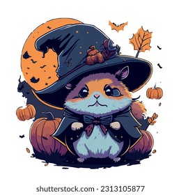 vector image of guinea pig in hat and witch costume