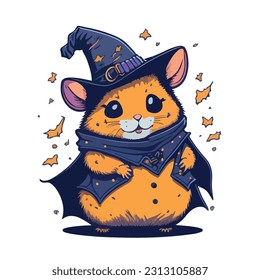 vector image of guinea pig in hat and witch costume