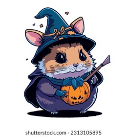 vector image of guinea pig in hat and witch costume