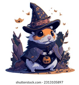 vector image of guinea pig in hat and witch costume