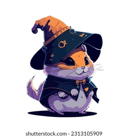 vector image of guinea pig in hat and witch costume