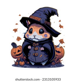 vector image of guinea pig in hat and witch costume