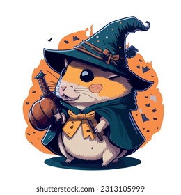 vector image of guinea pig in hat and witch costume