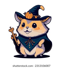 vector image of guinea pig in hat and witch costume