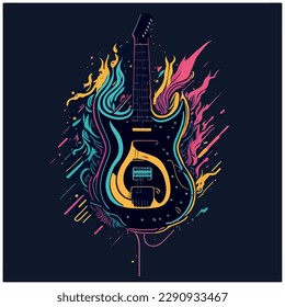 vector image guitar illustration with dark background