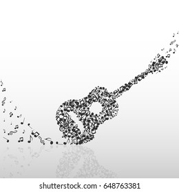 Vector image of the guitar from the notes. Design music cover art.