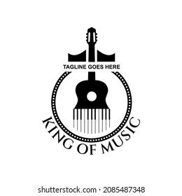 Vector image of guitar and piano with crown. This image can be used for a logo or for other graphic purposes.