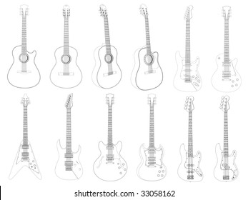 Vector image of the guitars isolated on white.