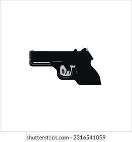 Vector image of a gun, in black color, white background.