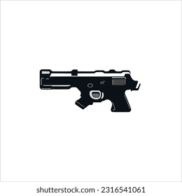 Imagen vectorial de una pistola, en color negro, fondo blanco.