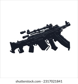 imagen vectorial de arma, cañón largo, color negro, fondo blanco.