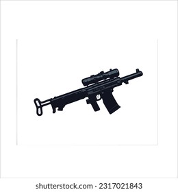 imagen vectorial de arma, cañón largo, color negro, fondo blanco.