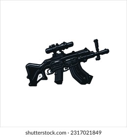imagen vectorial de arma, cañón largo, color negro, fondo blanco.