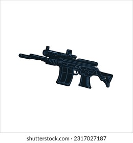 imagen vectorial de arma, cañón largo, color negro, fondo blanco.