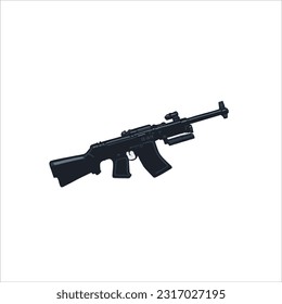 vector image of gun, long barrel, black color, white background.
