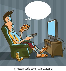 vector image of a guy watching TV