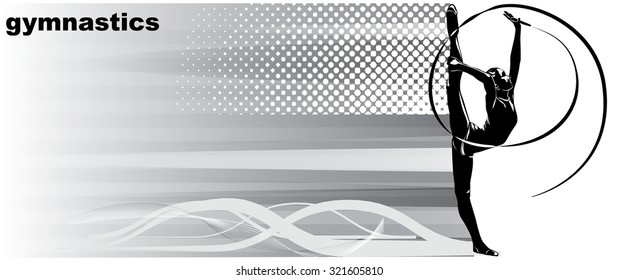 Vector image of a gymnast with a ribbon.It is drawn in the style of engraving.