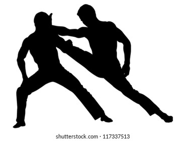 Vector image of gymnasts training at gym