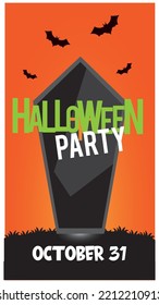 vector image. halloween card with orange background and a coffin
