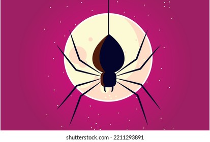 Vektorbild auf türkisem Hintergrund mit Vollmond und Spinne.