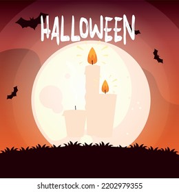 vector image. halloween with full moon background with elements like candles.