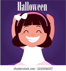 vector image, halloween girl dressed as a ballerina with a blue background.