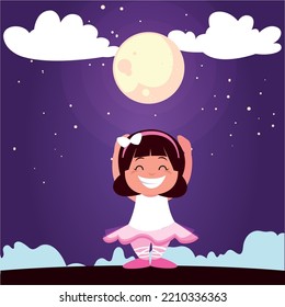 vector image, halloween girl dressed as a ballerina with a purple background