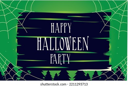 imagen vectorial halloween fondo verde con signo entre bosque encantado