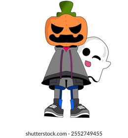 Vector image of a Halloween pumpkin in a cloak