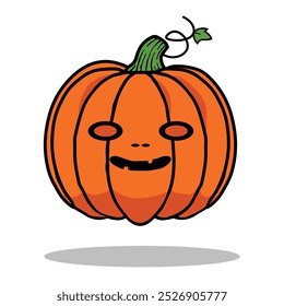 Vector Imagen de una calabaza de Halloween con una cara sonriente, mostrando el ambiente de las vacaciones de otoño. La calabaza naranja brillante sobre un fondo blanco es un símbolo perfecto para sus diseños de Halloween