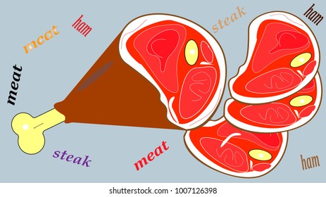 
Vector image of a ham. Piece of meat . Steak. Beef.