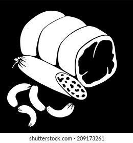 Vector image of ham and sausages. Menu restaurant or cafe.