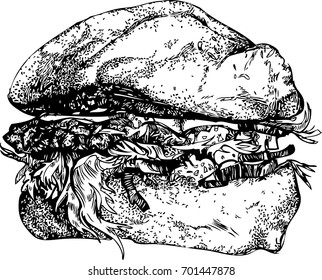 Vector image of hamburger, fast food, hamburger graphics