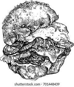 Vector image of hamburger, fast food, hamburger graphics