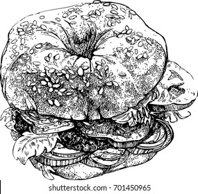 Vector image of hamburger, fast food, hamburger graphics