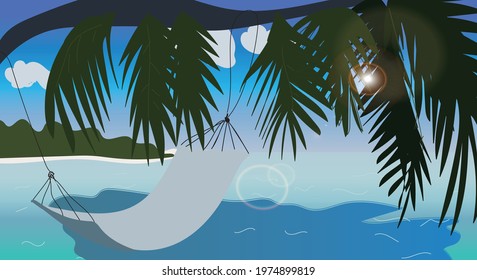 vector image of hammock, beach, sun and ocean