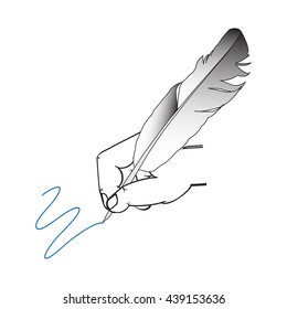 vector image of a hand with a bird's feather for writing