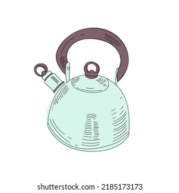 Vector image hand drawn blue teapot on a white background