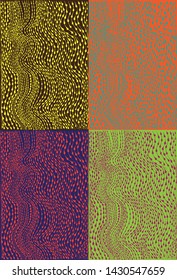Vector image of hand drawn graphic pattern. It represents drops gliding down on curvy lines and it forms a wave. 4 variations of one image in 4 earthy color combinations.