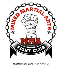 Vector image of a hand of the fighter of mixed martial arts. MMA. Fight club. Octagon. Illustrations for t-shirt print, textiles, prints, other uses. Cool grunge print. Vector color illustration.
