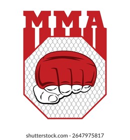 Vector image of a hand of the fighter of mixed martial arts. MMA. Octagon. Battle champion. Illustrations for t shirt print. Hand drawn sport logos, badges, labels. Poster.