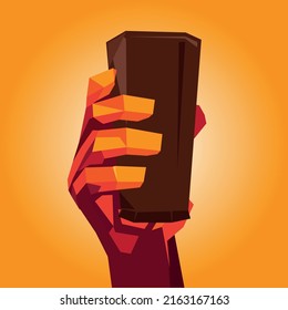 vector image of a hand holding a glass in a plaid style