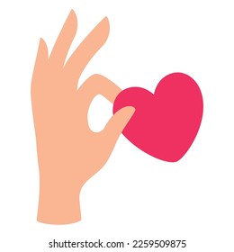 vector image of a hand holding a heart on a white background