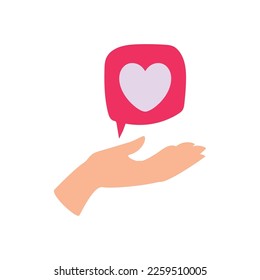 vector image of a hand holding a  heart balloon with white background