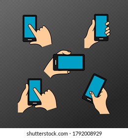 Imagen vectorial de una mano sosteniendo un móvil. Icono de línea básica.