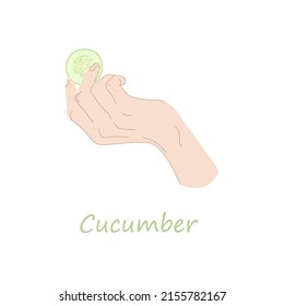 Vector image of a hand holding a piece of cucumber