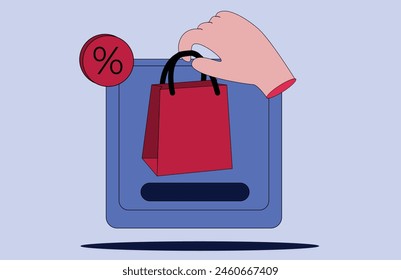 vector image of a hand holding a shopping bag