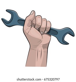 Vector image of a hand holding a wrench