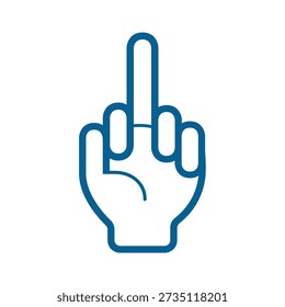 Vector image of a hand with the middle finger raised, making a rude gesture. Curved lines. Cartoon.