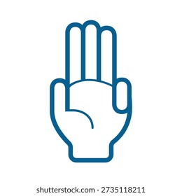 Vector image of a hand with three fingers raised. Curve lines. Cartoon